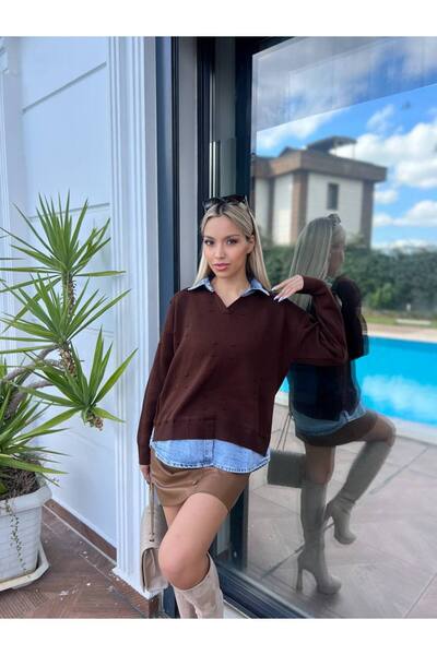 For Angels Πουλόβερ πλεκτό τζιν με πέτο και φούστα