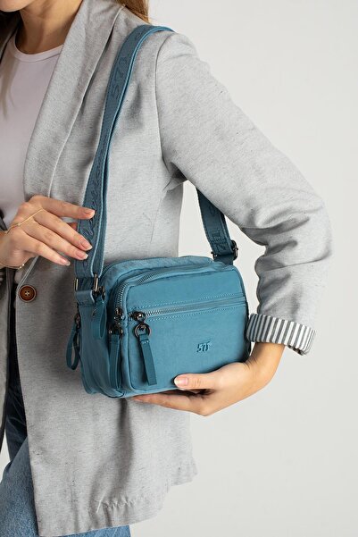 571 Collections Çanta Geantă de umăr din material texturat moale, ultra-ușoară, impermeabilă, din poliamidă, model albastru: (571-13-14E)