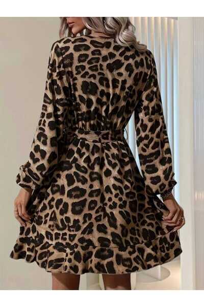 moda wanilia Γυναικείο μίνι φόρεμα με διπλό λαιμόκοψη, μακρυμάνικο, με λεπτομέρεια σταυρωτής κοπής με ζώνη στη μέση