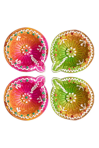 doneel زينة ديوالي مصنوعة يدويًا من الطين الملون لتزيين عيد الديوالي والبوجا - 4 قطع