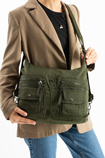 571 Collections Çanta Soft Textured Ultra-Lightweight, Waterproof Polyamide Fabric Shoulder and Backpack Khaki Model: (571-13-14J)