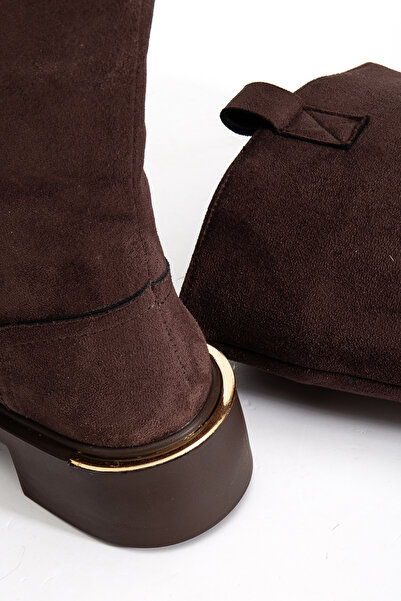RİSSOLİ Γυναικείες μπότες καφέ σουέντ με χρυσή λεπτομέρεια στο πίσω μέρος