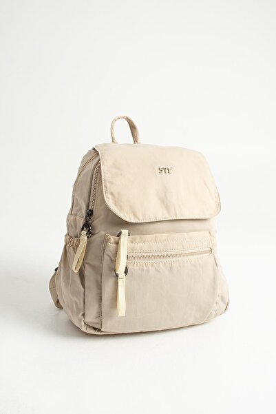 571 Collections Çanta Soft Textured Ultra-Lightweight, Flexible and Waterproof Polyamide Fabric Backpack Beige Model: (571-13-14B)