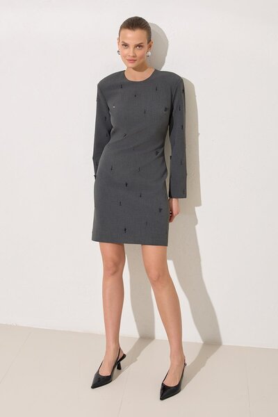 Setre Rochie scurtă cu mâneci lungi cu detalii de perle antracit