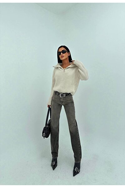 HerTon Açık Mavi Desenli Geniş Paça Jean