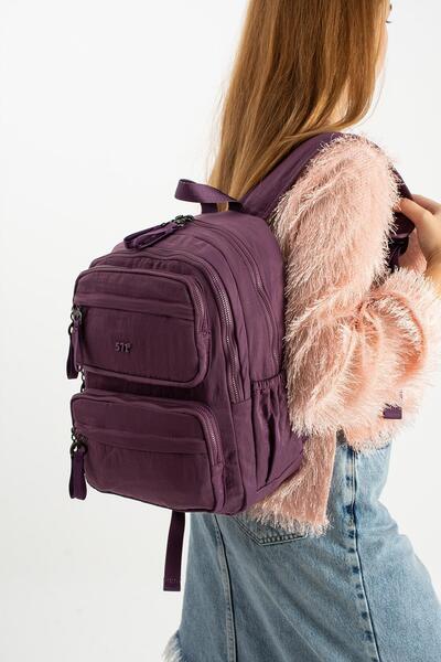 Çanta Trend Soft Textured Ultra-Lightweight, Flexible and Waterproof Polyamide Fabric Backpack Purple Model: (571-13-14A)