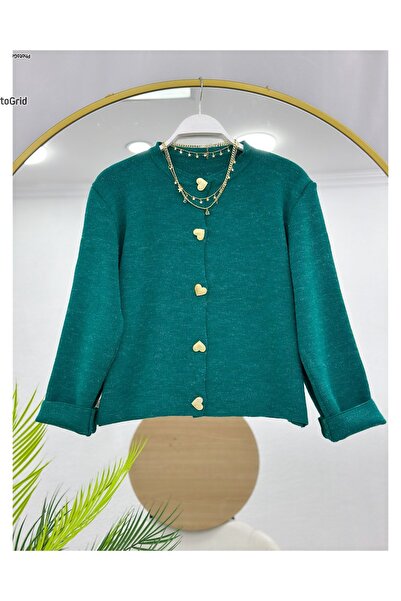 YEDİLALE Heart Buttoned Knitwear Cardigan Flawed Skirt Double Set [Cardigan Std Size, Skirt Size Included]