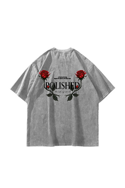 Sekizbiraltı Polished Rose Printed Oversize Unisex Washable White Tshirt