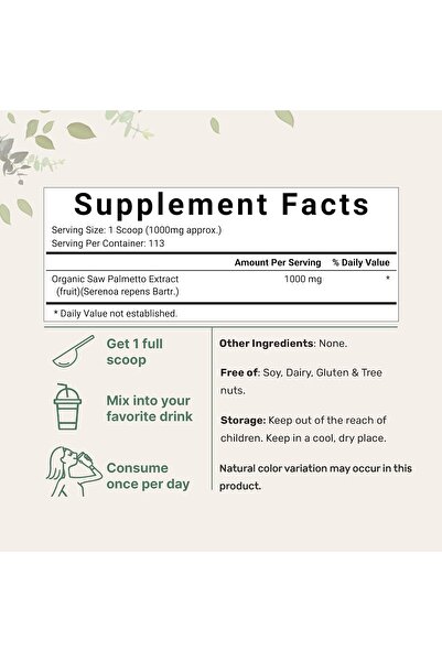 Micro ingredients Sustainably US Grown, Organic Saw Palmetto Powder, 4 Ounce, with Active Fatty Acid, Pure Saw Palmett