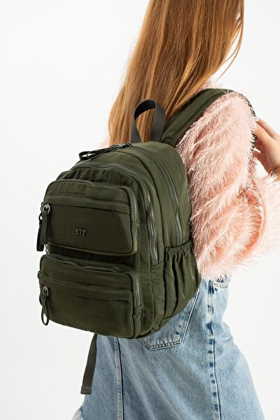571 Collections Çanta Soft Textured Ultra-Lightweight, Flexible and Waterproof Polyamide Fabric Backpack Dark Green Model: (571-