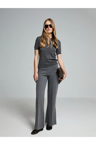 LC Waikiki Lcw Vision Anthracite Elastic Waist Wide Leg Women's Knitwear Pants