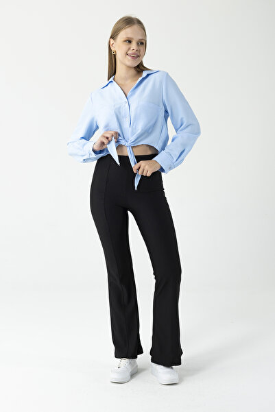 GİYSA Women's Double Pocket Tie Detail Shirt Blue - 25Y 34142-1