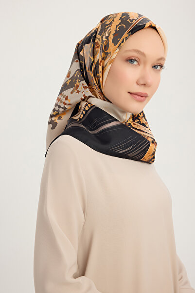 Schaless Saltanat Arabesi - Gray - 100% Silk Twill Scarf - 90X90 cm