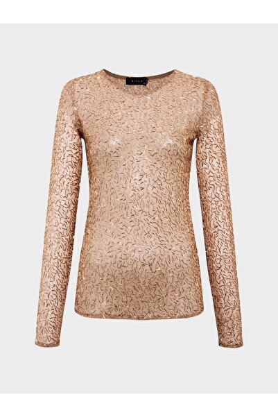 RİVUS Crew Neck Beaded Stone Detailed Long Sleeve Transparent Blouse - Copper