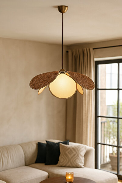 Natiorj Borialo Kahve Krem Model Yaprak Kumaş Sarkıt Salon Yatak Odası Avize Yeni Koleksiyon