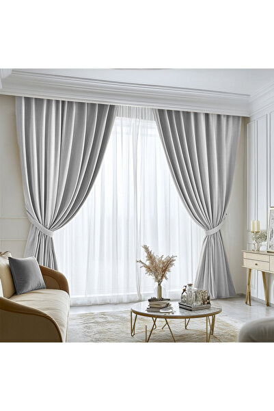 Sendy Light gray opaque curtain 2 pcs 150x250, tieback included