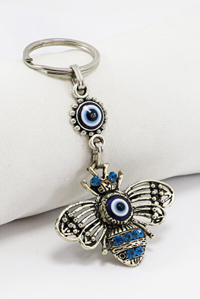 biuti Breloc metalic cu albină, cu inel gri și piatră strălucitoare turcoaz, ...
