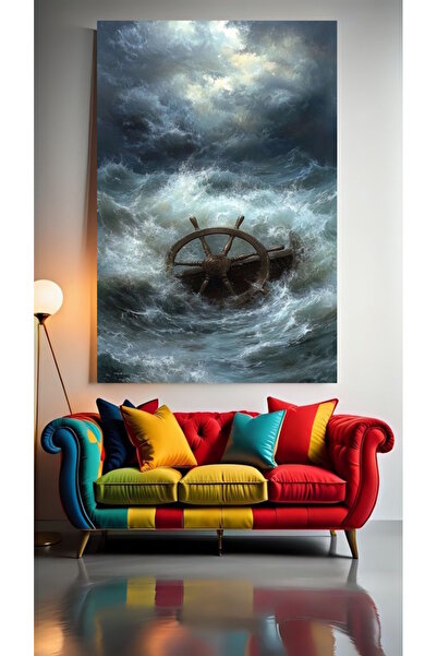 özkacar DALGALAR VE GEMİ DÜMENİ V1 Ev Duvar Salon Güzellik Salonu Ofis Dükkan...