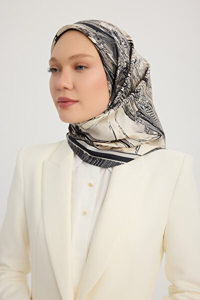 Schaless Hilal Şehri - Μαύρο - Φουλάρι από 100% μεταξωτό τουίλ - 90x90 εκ.