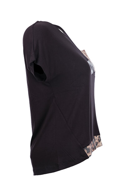 Ysatis Minimalist Oversize Short Sleeve Women's Blouse - Leopard Detail