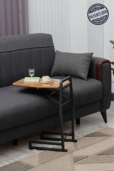 METALİUM Lium Serisi 1 Adet Beyaz Mermer Desen Katlanabilir MDF C Sehpa Yan S...