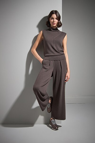 JOIN US Αμάνικη καφέ πλεκτή μπλούζα με πλεκτή λεπτομέρεια