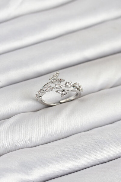 Skygo Brass Silver Color Zircon Stone Butterfly Model Women's Ring - Tj-Byk3851