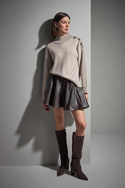 JOIN US Πλεκτό πουλόβερ σε ασημί μπεζ με λεπτομέρεια με κουμπιά αστεριού