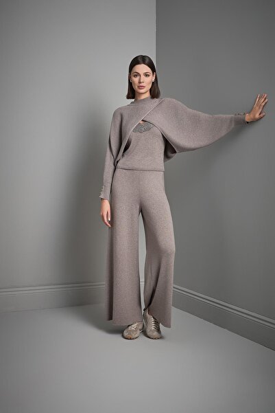 JOIN US Backless Button Detailed Mink Knitwear Poncho