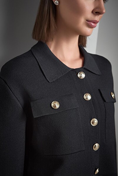 JOIN US Black Knitwear Jacket with Gold Button Detail and Pockets