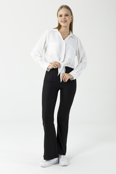 GİYSA Women's Double Pocket Tie Detail Shirt White - 25Y 34142-1