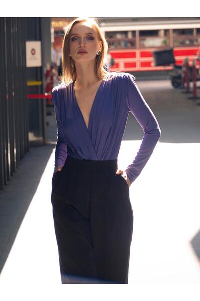 RİVUS Flowy Cut Pleated Detail Cotton Fabric Palazzo Pants - Black