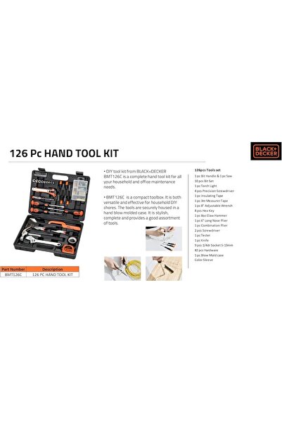 Black&Decker Black & Decker 126 Pieces Hand Tool Kit In Kitbox For Home DIY & Professional Use, Orange/Black - BM