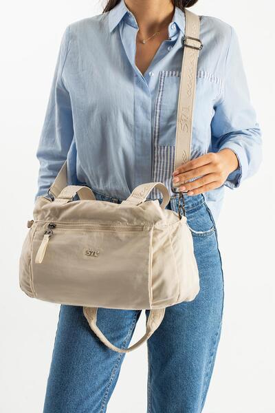 571 Collections Çanta Μαλακή υφή, εξαιρετικά ελαφρύ, αδιάβροχο ύφασμα πολυαμιδίου, τσάντα ώμου και ώμου, μπεζ Μοντέλο: (571-13-14F)