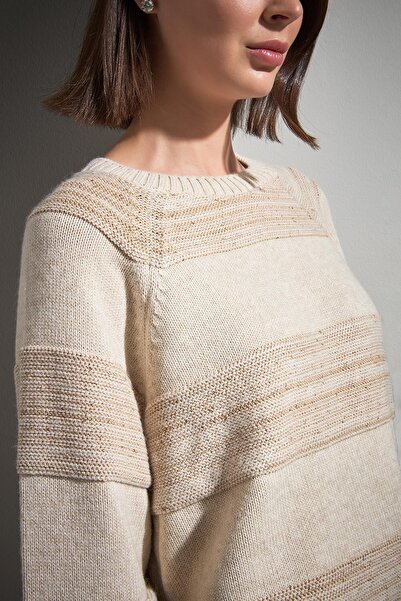 JOIN US Πλεκτό πουλόβερ σε μπεζ ριγέ