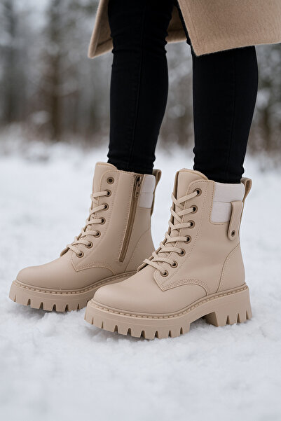 DB Γυναικείες μπότες με επένδυση από γούνα σε μπεζ χρώμα με ορθοπεδική αντιολ...