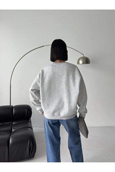 BEJNA Γυναικείο φούτερ με λαιμόκοψη σε γκρι χρώμα