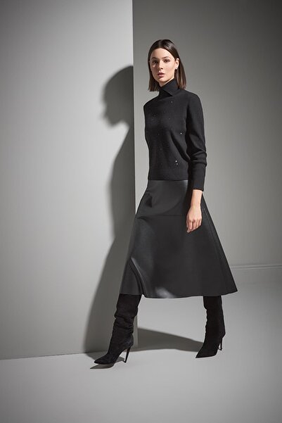 JOIN US Fermuar Detaylı Midi Deri Etek