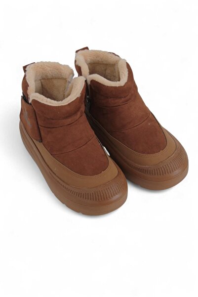 Raneel Kazançlı Alışveriş Kadın İçi Kürklü Kalın Taban Fermuarlı Süet Taba Bot