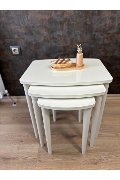 BAŞARAN CONCEPT Üst Kalite 1. Sınıf Mdf Boyalı 3 Lü Zigon Krem Sehpa Gürgen K...