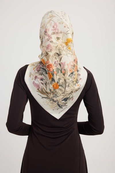 Schaless Пастораль - Екрю - 100% шовковий твіловий шарф - 90x90 см