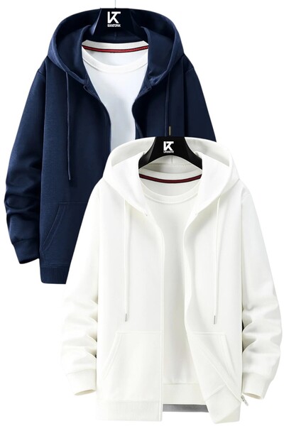 Karatopak 2'li Kapüşonlu Unisex Fermuarlı Sweatshirt / Hırka