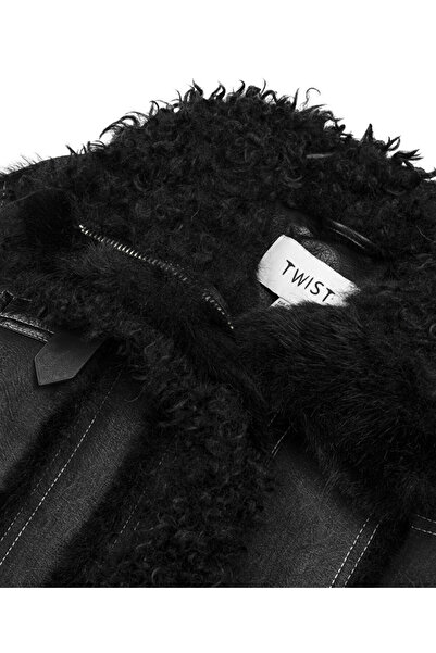 Twist Leather Look Faux Fur Mix Coat