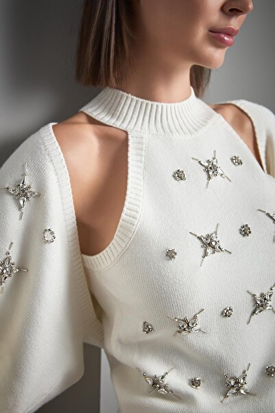 JOIN US Χειροποίητη πλεκτή ζακέτα με πέτρα