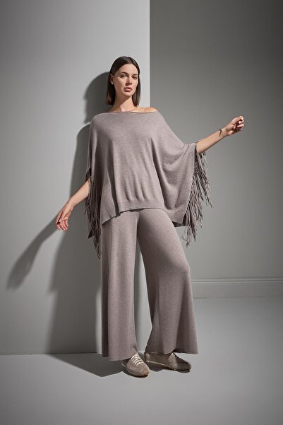 JOIN US Püsküllü Vizon Triko Panço