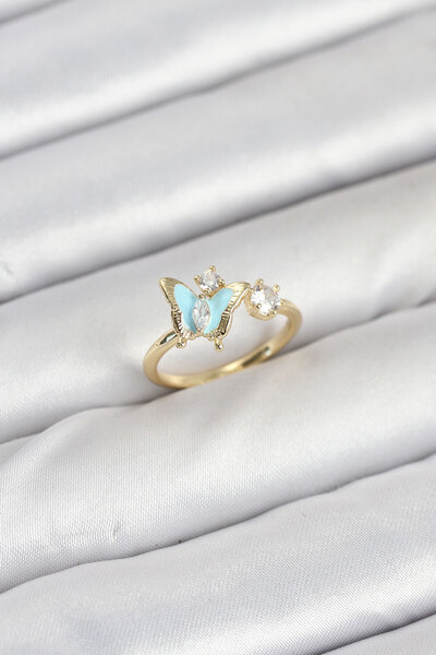 Skygo خاتم نسائي موديل فراشة ذهبية اللون من النحاس - TJ-BYK3864