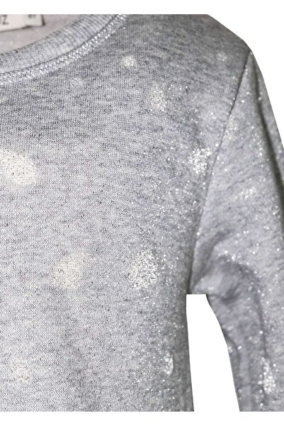 Ozmoz By Mukadder Özden Glittery Vintage Effect Flared Skirt Gray Winter Girl's Dress