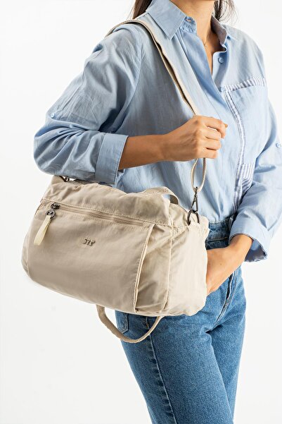 571 Collections Çanta Μαλακή υφή, εξαιρετικά ελαφρύ, αδιάβροχο ύφασμα πολυαμιδίου, τσάντα ώμου και ώμου, μπεζ Μοντέλο: (571-13-14F)