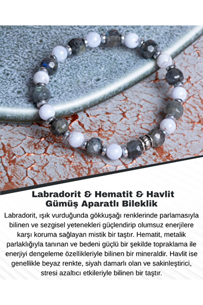 Saff Doğal Taş سوار من اللابرادوريت والهيماتيت والهافليت والفضة