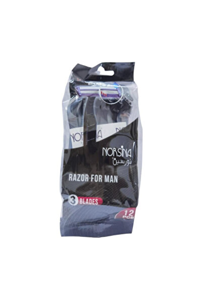 Norsina نورسينا امواس حلاقه 12 قطعة 3 شفر رجاليه اسود